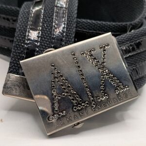 Armani Exchange Black Belt with Silver Studded AX Buckle